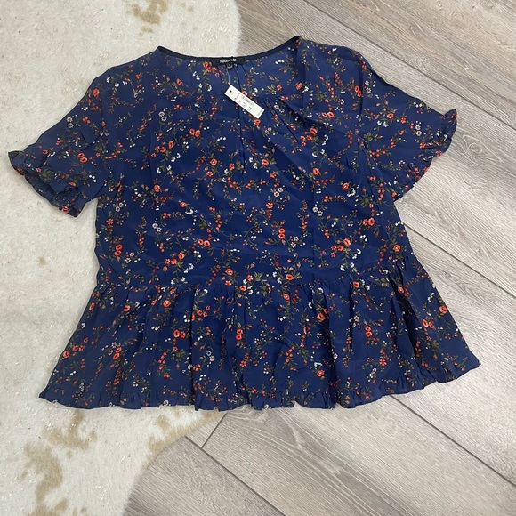 Madewell silk stanza ruffle top moonless floral - Picture 2 of 6